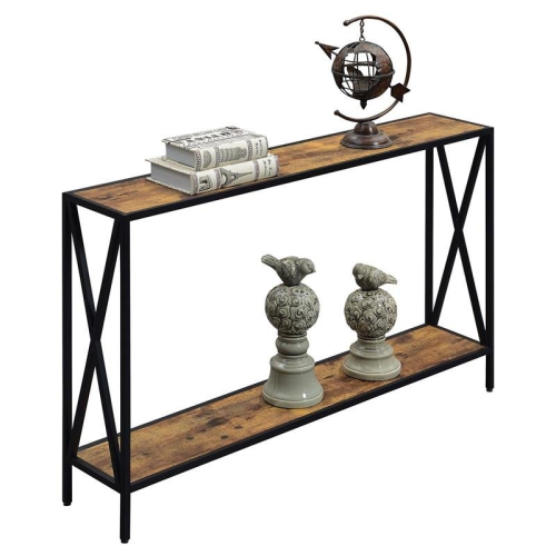 Pemberly Row Farmhouse Black Metal Console Table in Multi-Color Wood Finish