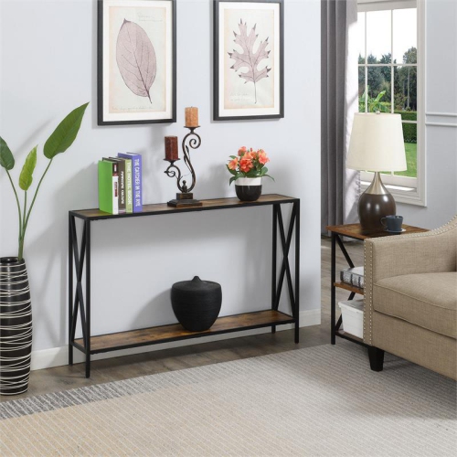 Pemberly Row Farmhouse Black Metal Console Table in Multi-Color Wood Finish