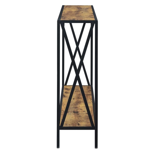 Pemberly Row Farmhouse Black Metal Console Table in Multi-Color Wood Finish