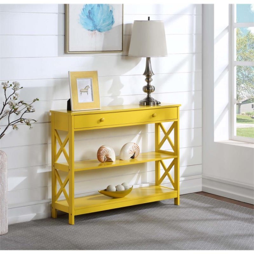 Convenience Concepts Oxford One-Drawer Console Table with Shelves in Yellow Wood