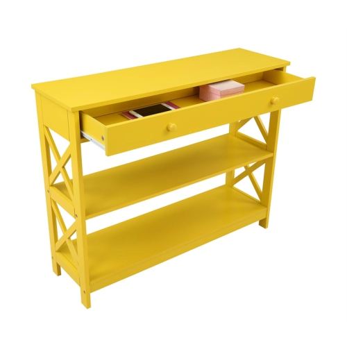 Convenience Concepts Oxford One-Drawer Console Table with Shelves in Yellow Wood