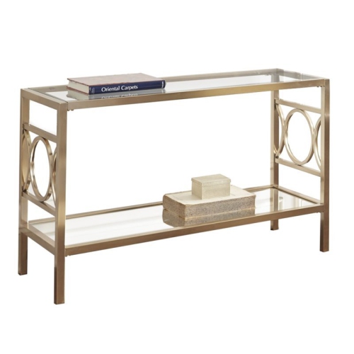 BOWERY HILL  Glass Top Console Table In Gold Chrome