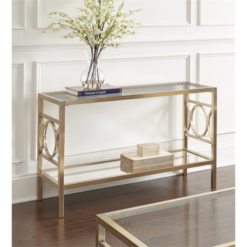 Bowery Hill Glass Top Console Table in Gold Chrome
