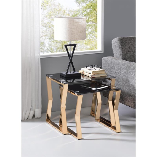 Furniture of America Abair 2-Piece Glass Top Nesting Table in Gold