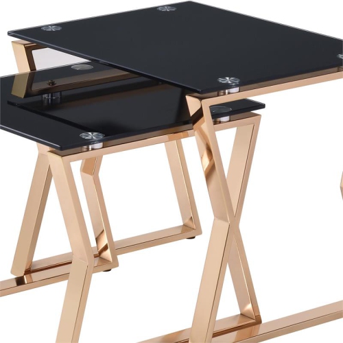 Furniture of America Abair 2-Piece Glass Top Nesting Table in Gold