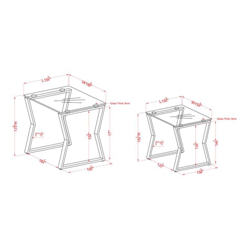 Furniture of America Abair 2-Piece Glass Top Nesting Table in Gold