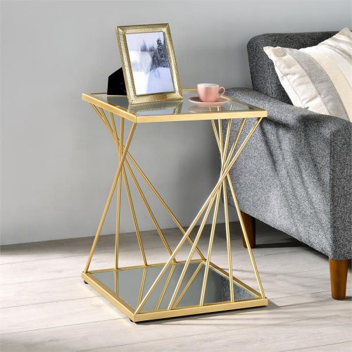 FURNITURE OF AMERICA  Abair Contemporary Glass Top Side Table In Gold