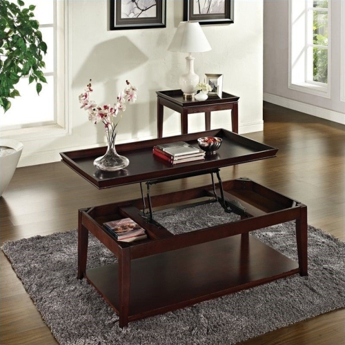 Bowery Hill Lift Top Cocktail Table with Casters in Multi-Step Cherry