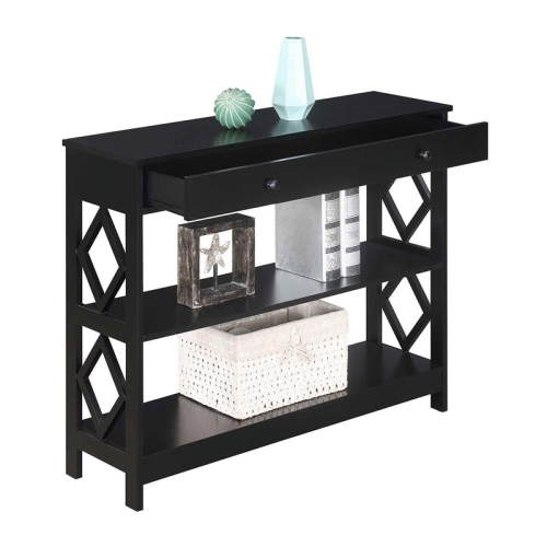 Pemberly Row Contemporary One-Drawer Console Table in Black Wood Finish
