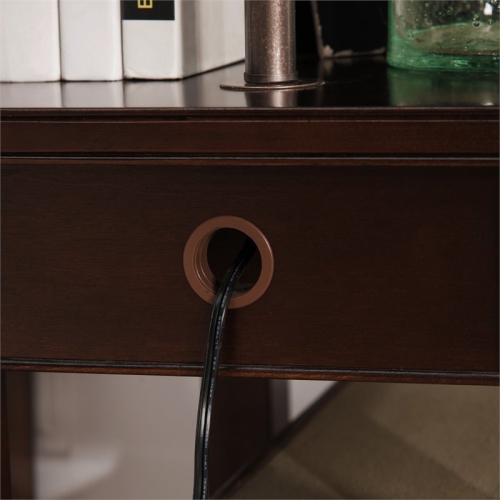 Bowery Hill Pewter End Table with Lamp in Chocolate Cherry