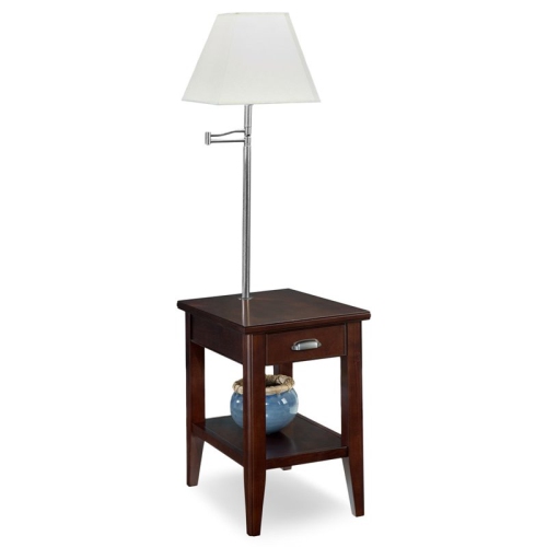 Bowery Hill Pewter End Table with Lamp in Chocolate Cherry