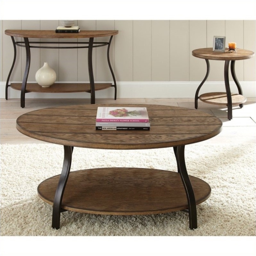 Bowery Hill Oval Cocktail Table in Light Oak Finish