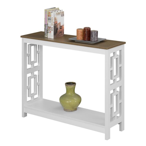 Town Square Console Table with Shelf in White Wood with Driftwood Top
