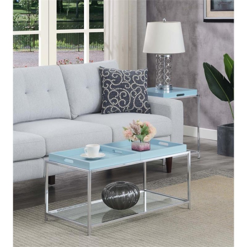 Convenience Concepts Palm Beach Coffee Table in Clear Glass and Chrome Metal