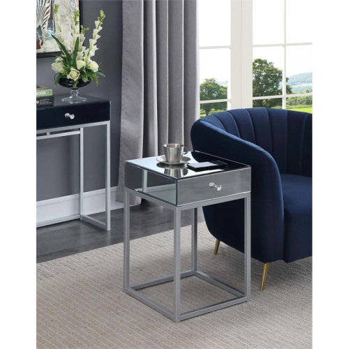 CONVENIENCE CONCEPTS Reflections Square End Table In Gray Wood Finish With Mirrored Glass Surfaces