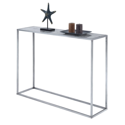 CONVENIENCE CONCEPTS  Coast Faux Marble Console Table In Silver Metal Finish In Gold