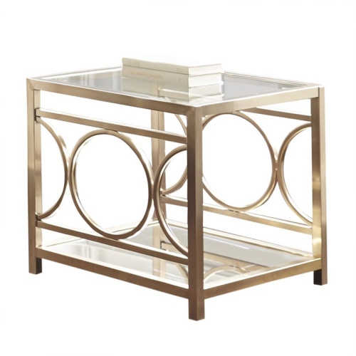 BOWERY HILL  Square Glass Top End Table In Gold Chrome