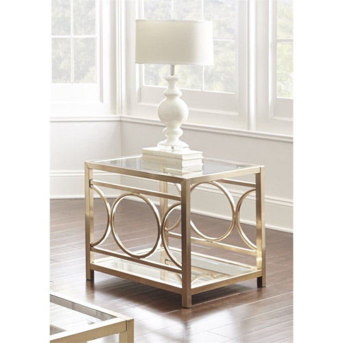 Bowery Hill Square Glass Top End Table in Gold Chrome
