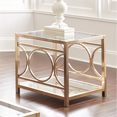 Bowery Hill Square Glass Top End Table in Gold Chrome