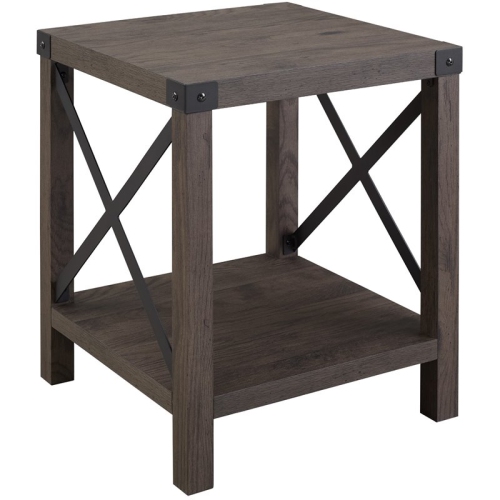 WALKER Farmhouse Metal-X Accent Table With Lower Shelf In Sable