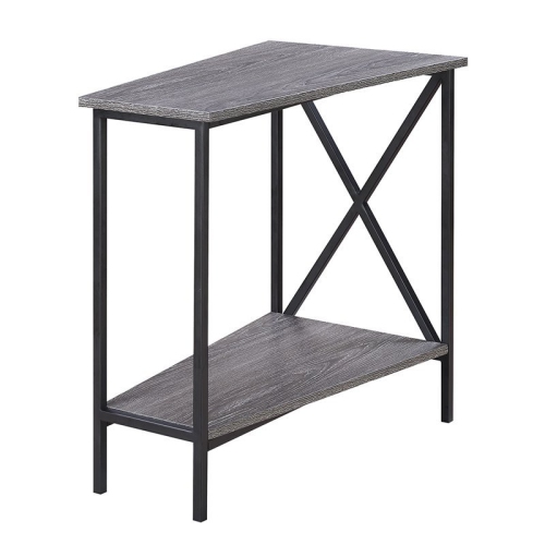 PEMBERLY ROW  Wedge End Table In Weathered Gray Wood And Black Metal Frame