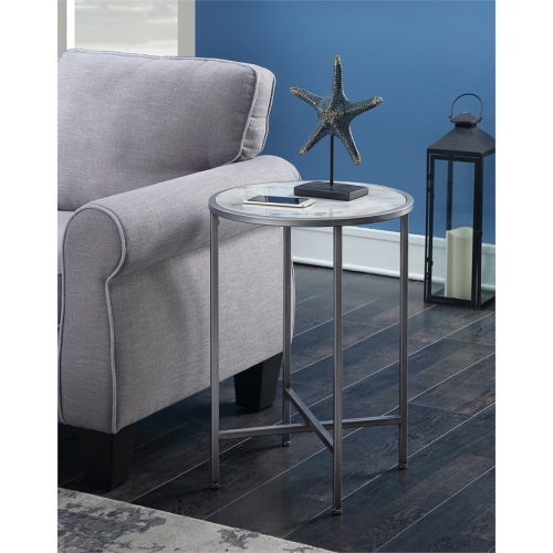 Convenience Concepts Gold Coast Faux Marble Round End Table- Silver Metal Frame