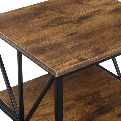 Tucson Starburst End Table with Shelves in Nutmeg Wood Finish