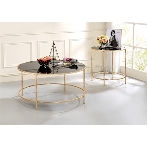 Furniture of America Keefer Contemporary Glass Top Side Table in Champagne