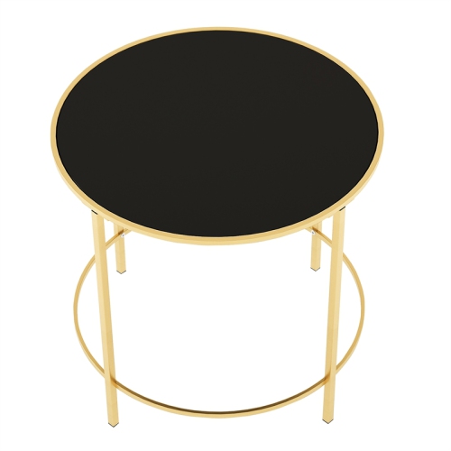 Furniture of America Keefer Contemporary Glass Top Side Table in Champagne