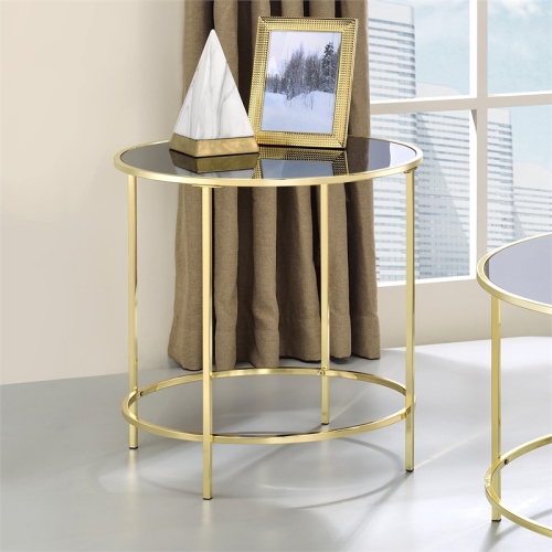 Furniture of America Keefer Contemporary Glass Top Side Table in Champagne