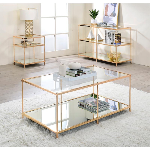 Furniture of America Mendry Metal 2-Shelf Console Table in Champagne