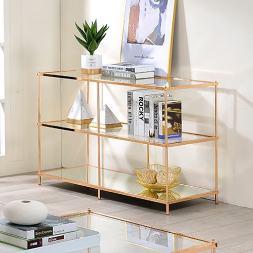 Furniture of America Mendry Metal 2-Shelf Console Table in Champagne