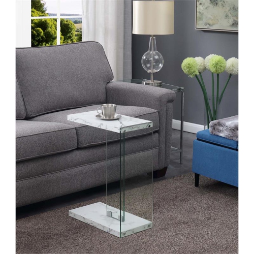 Convenience Concepts SoHo C End Table in White Faux Marble Wood Finish