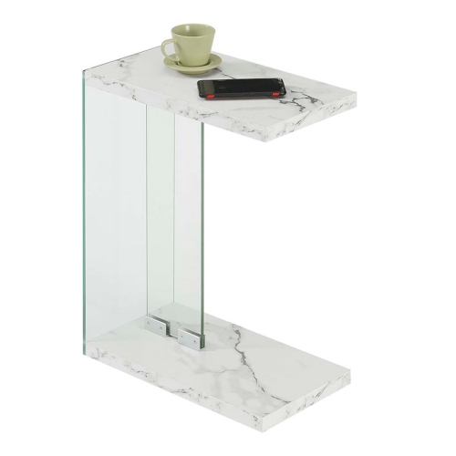 Convenience Concepts SoHo C End Table in White Faux Marble Wood Finish