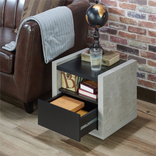 Furniture of America Gare Industrial Wood Storage End Table in Black
