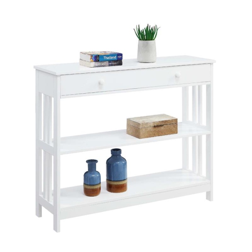 Convenience Concepts Mission One-Drawer Console Table in White Wood Finish