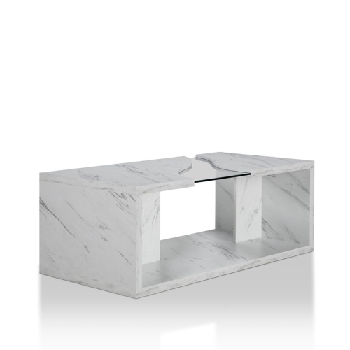 BOWERY HILL  Contemporary Glass Insert Coffee Table In Marble White