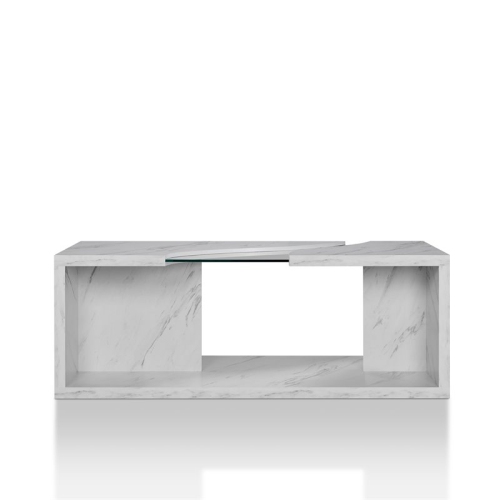 Bowery Hill Contemporary Glass Insert Coffee Table in Marble White