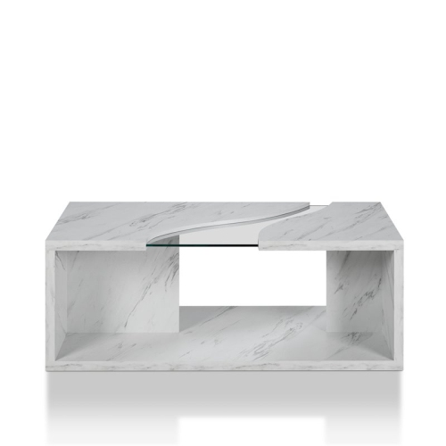 Bowery Hill Contemporary Glass Insert Coffee Table in Marble White