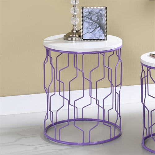 Furniture of America Vereira Metal 2-Piece Nesting Table in Purple and White