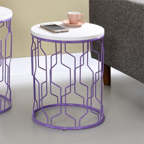 Furniture of America Vereira Metal 2-Piece Nesting Table in Purple and White
