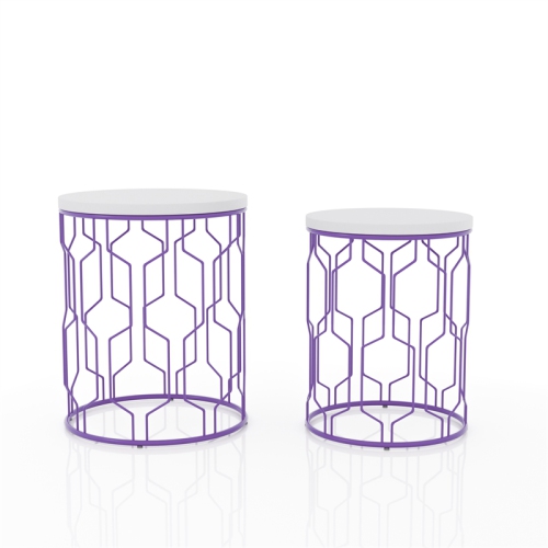 Furniture of America Vereira Metal 2-Piece Nesting Table in Purple and White