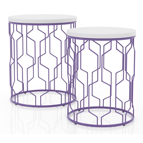 Furniture of America Vereira Metal 2-Piece Nesting Table in Purple and White