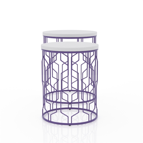Furniture of America Vereira Metal 2-Piece Nesting Table in Purple and White
