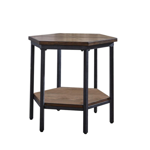 Bowery Hill Hexagon End Table in Chocolate Brown finish with iron base