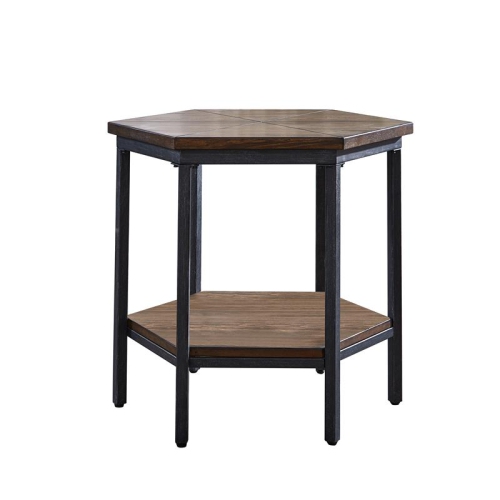 Bowery Hill Hexagon End Table in Chocolate Brown finish with iron base