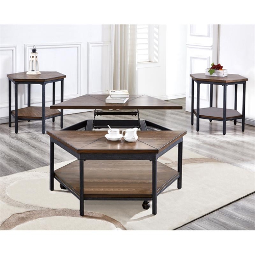 Bowery Hill Hexagon End Table in Chocolate Brown finish with iron base
