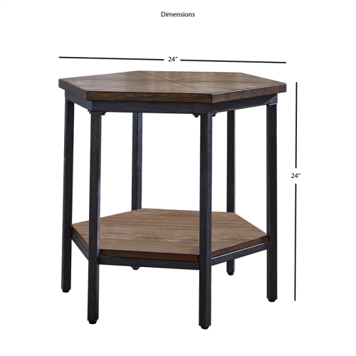 Bowery Hill Hexagon End Table in Chocolate Brown finish with iron base