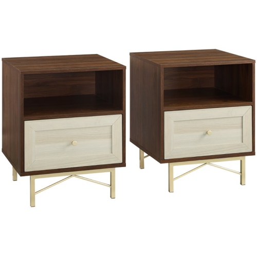 WALKER Gwen 1-Drawer Modern End Tables In Dark Walnut/white Poplar (Set Of 2)