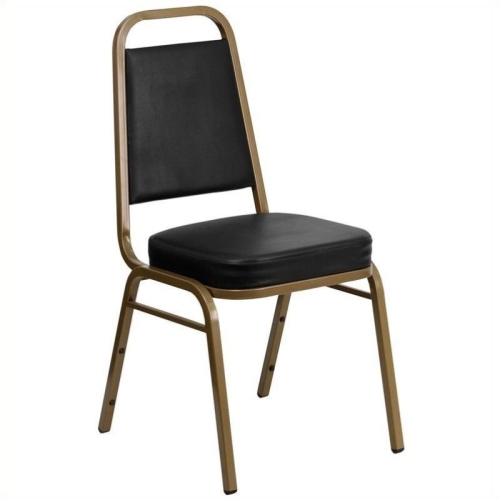 BOWERY HILL  Vinyl Upholstered Banquet Stacking Chair In Black/gold